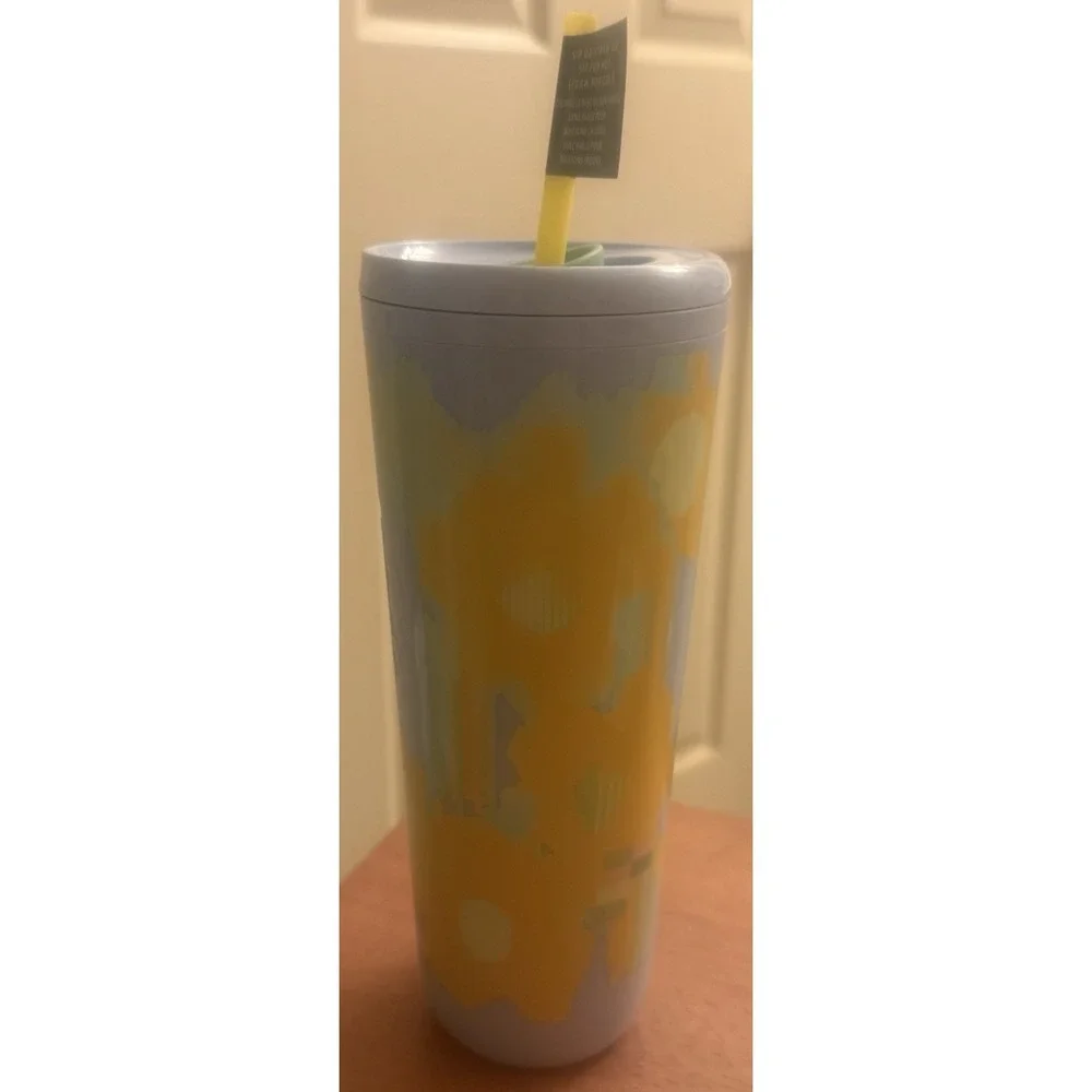 Starbucks Spring 2025 24 oz Cup Tumbler Pastel Blue Yellow Flower‎ Floral New